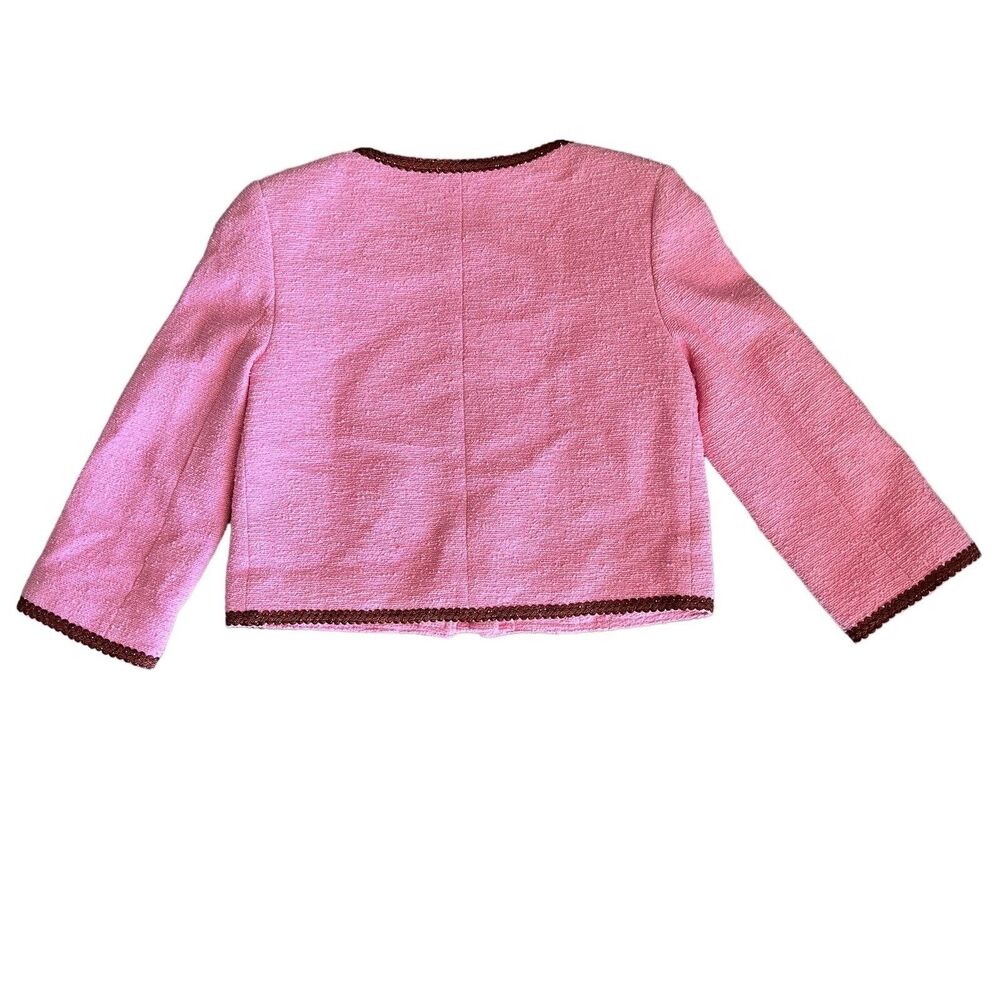 L’Agence Blazer Womens Size 4 Cropped Tweed Jacket Pink Button Closure - Picture 14 of 16